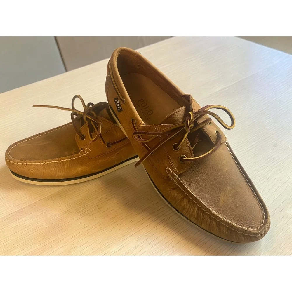 Polo Ralph Lauren Bienne Tan Leather Boat Shoes Men's 9.5D
